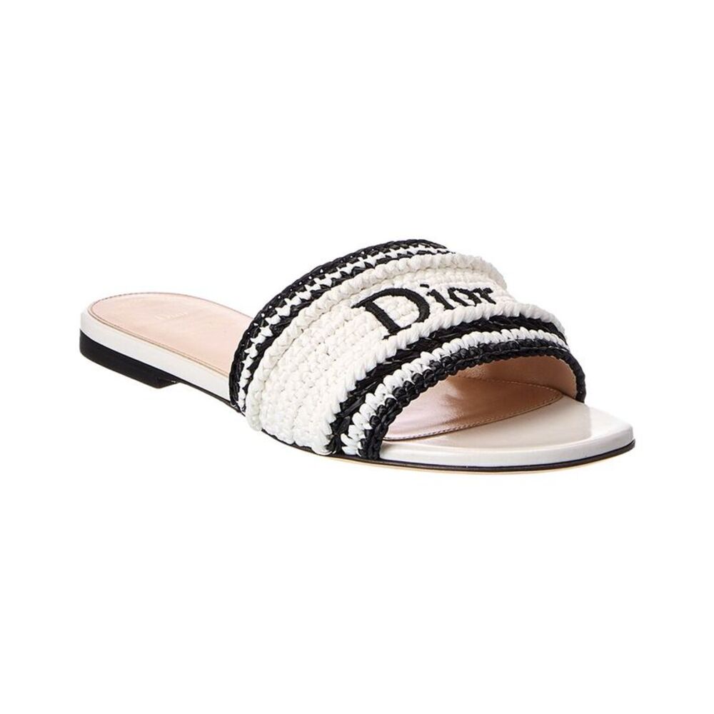 Dior Woven Raffia Sandal, White